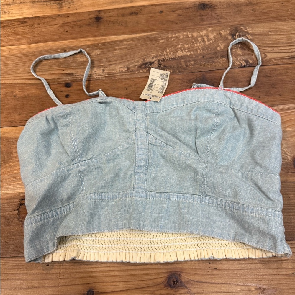 American Eagle Outfitters Light Blue and Cream Crop Top